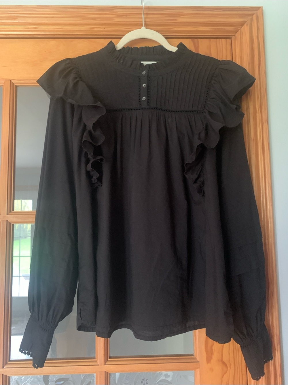 Part Two Keisey Blouse in Black - Cotton Ruffle Detail - Size EU 38